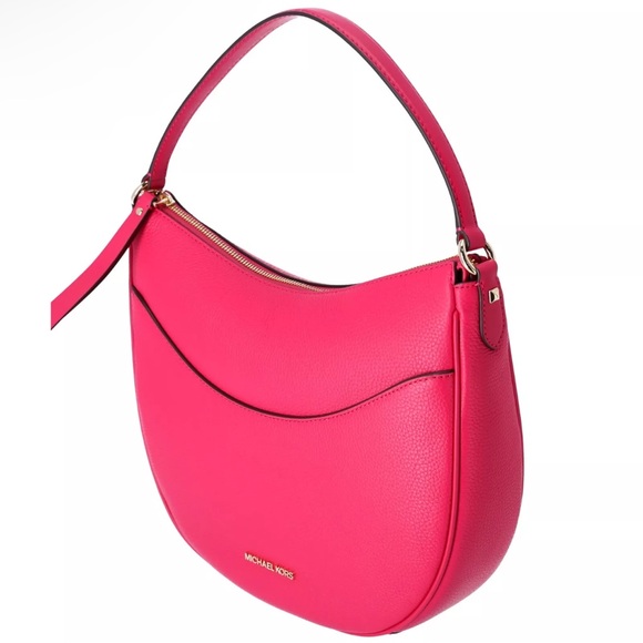 MIchael Kors Dover Large Half Moon Shoulder Bag Hobo Leather Electric Pink - Picture 5 of 7